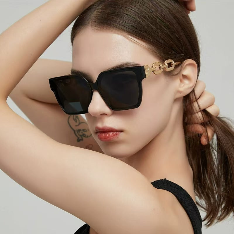 Large Frame Chain UV-proof Sunglasses